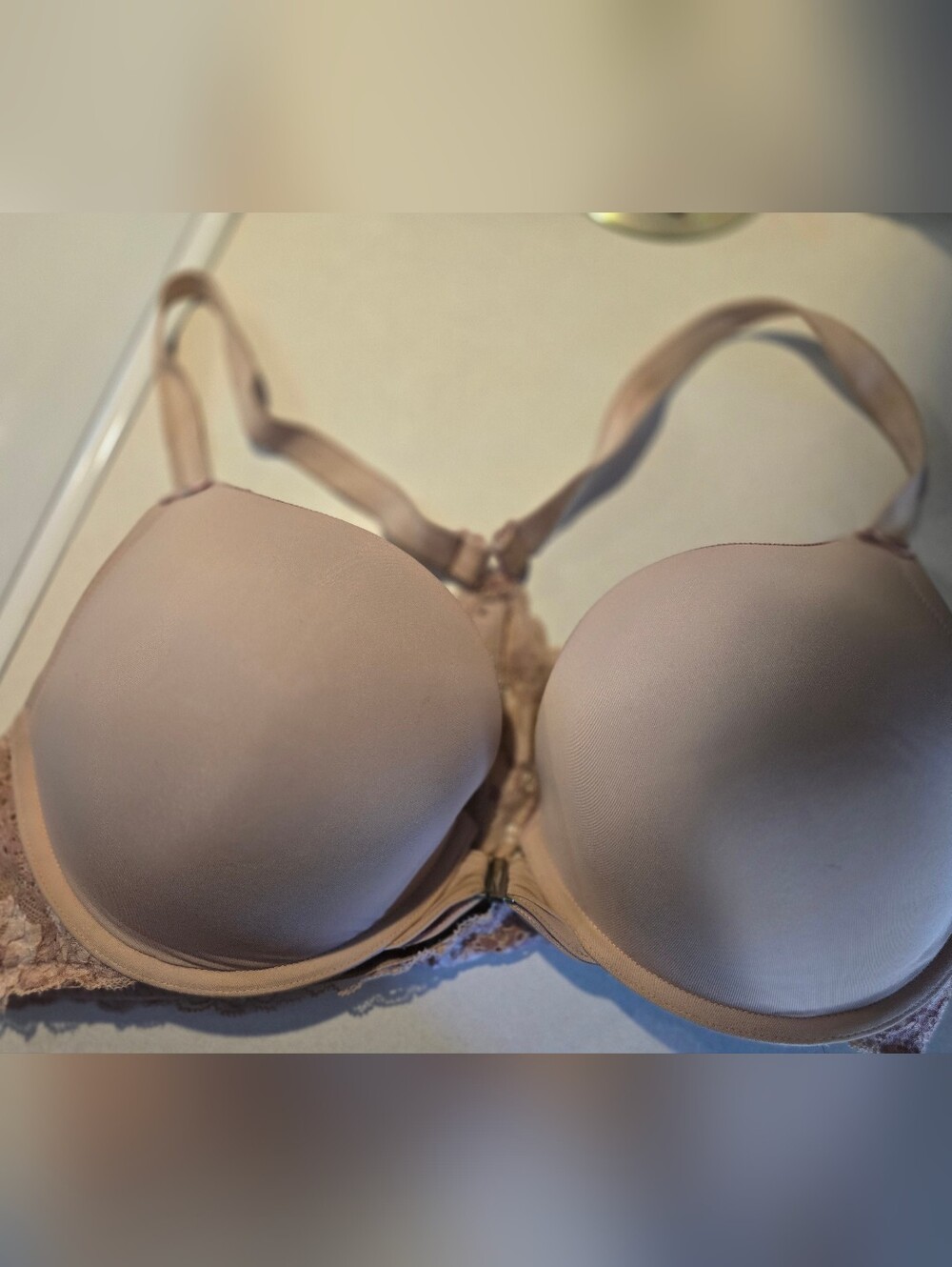 Adore Me Size 36DDD Tan Lace Bra Plunge Padded Push Up Front Closure Bra!